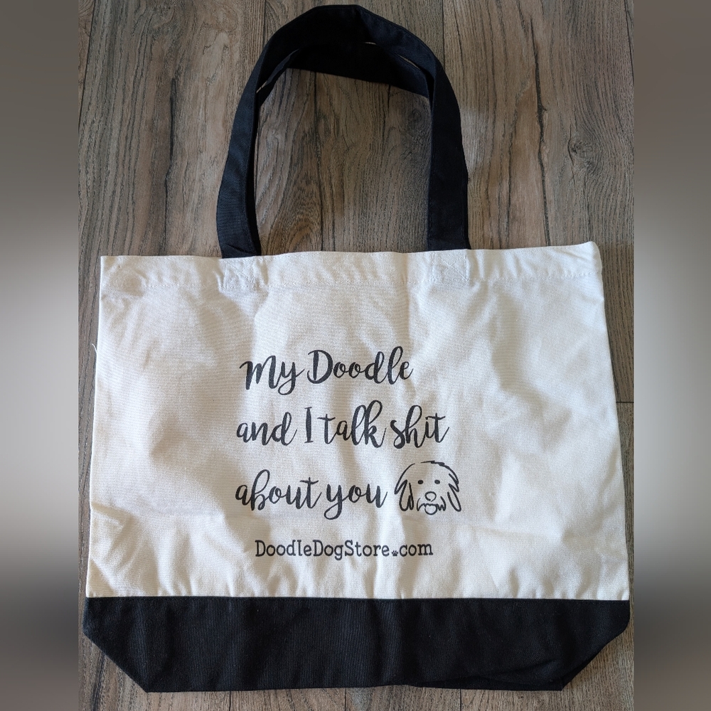 DOODLE DOG STORE Tote Bag with Black Handles Funny Graphic NWT